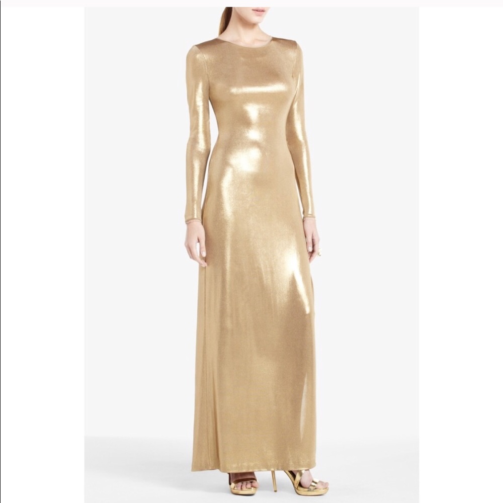 bcbg gold long dress Gold Liquid Long Slit Dress By Bcbg  GIRLe Boutique - Venue